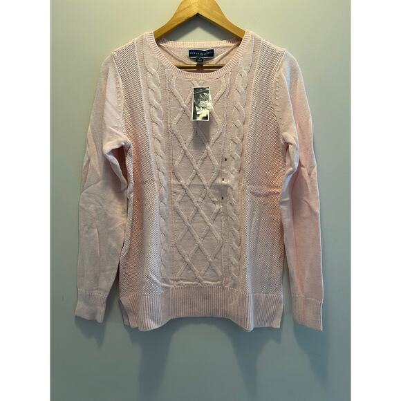 Karen Scott Sweaters - NWT Karen Scott Light Pink Cable Knit Crew Neck Sweater Size Small JL